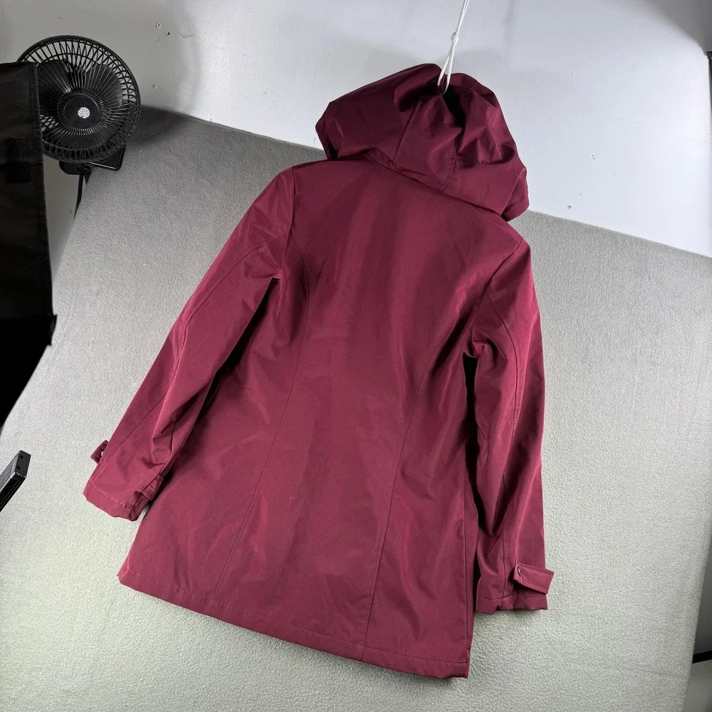 HFX Hooded Raincoat Women S Water Wind Resistant Burgundy Jacket‎ Zip Button